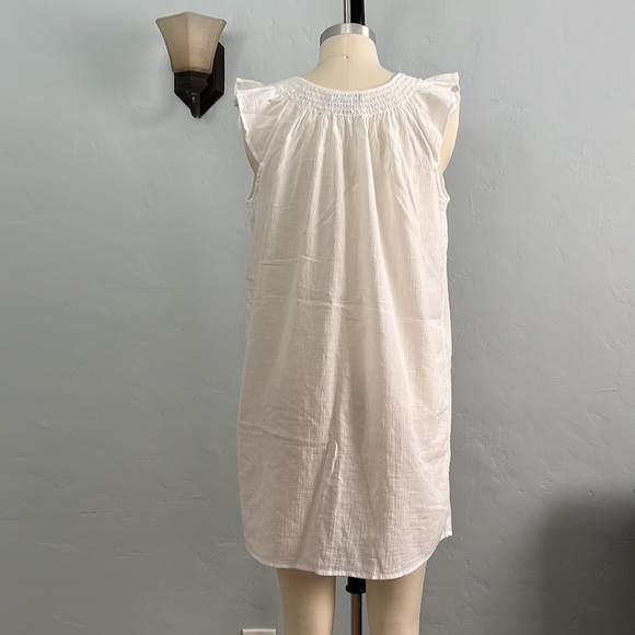 J. CREW White Cotton Smocked Flutter-Sleeve Mini Dress - Swim Cover-Up - Small - Picture 5 of 15